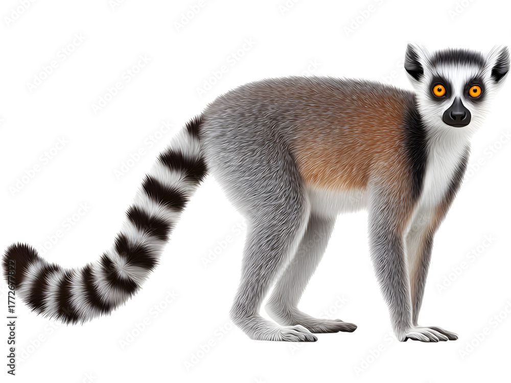 Naklejka premium Realistic lemur isolated on transparent background, symbolizing wildlife and exotic nature..