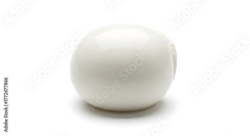 Single white hard boiled egg isolated on white background