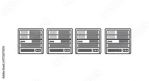 Four retro blueprint schematics arranged horizontally with detailed technical drawings and text elements vector