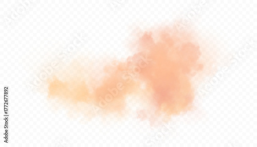 A soft orange dust cloud with smooth dispersion and slight transparency on a white background. Steam, smoke, and sandstorm effects. Vector illustration on a white background.