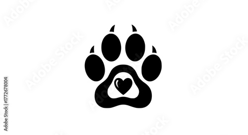 Vector of a dog paw print with heart shape inside, suitable for logo design