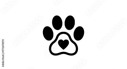 Vector of a dog paw print with heart shape inside, suitable for logo design