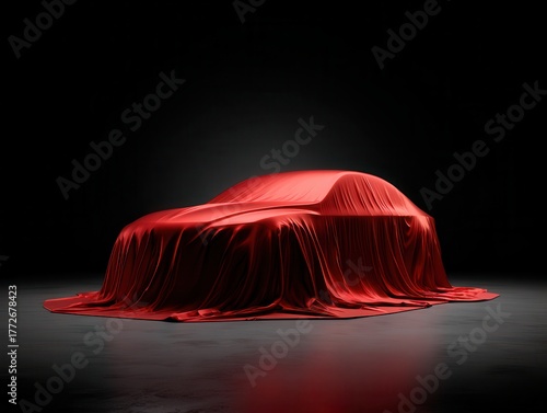 A sleek silhouette veiled under dramatic red fabric, hints at the innovation it conceals below.