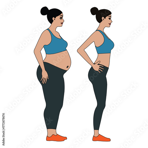 Female Body Transformation: Before and After Fitness Progress Illustration