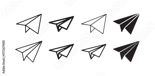 Paper Airplane Icon Set, Minimal Vector Collection of Origami Plane Symbols. Vector illustration eps 10