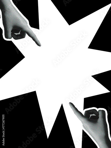 Hands Interacting Within a Blue Dashed Frame. invitation template, poster, concert banner, business presentation