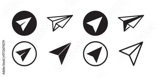 Paper Airplane Icon Set, Minimal Vector Collection of Origami Plane Symbols. Vector illustration eps 10