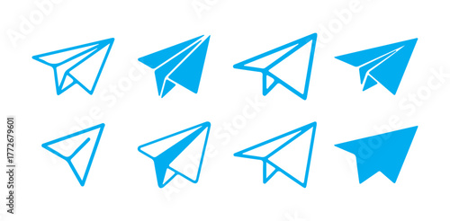 Paper Airplane Icon Set, Minimal Vector Collection of Origami Plane Symbols. Vector illustration eps 10