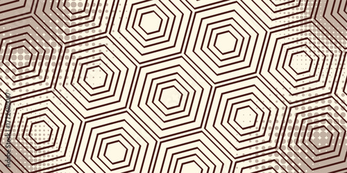 Honeycomb abstract background. Outline repeated hexagon tiles mosaic wallpaper. Seamless surface pattern with classic geometric ornament. Digital paper, textile print, page fill. Vector art