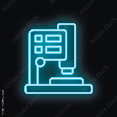 Blue neon sign of a coffee machine brewing a cup of coffee, perfect for coffee shop advertising