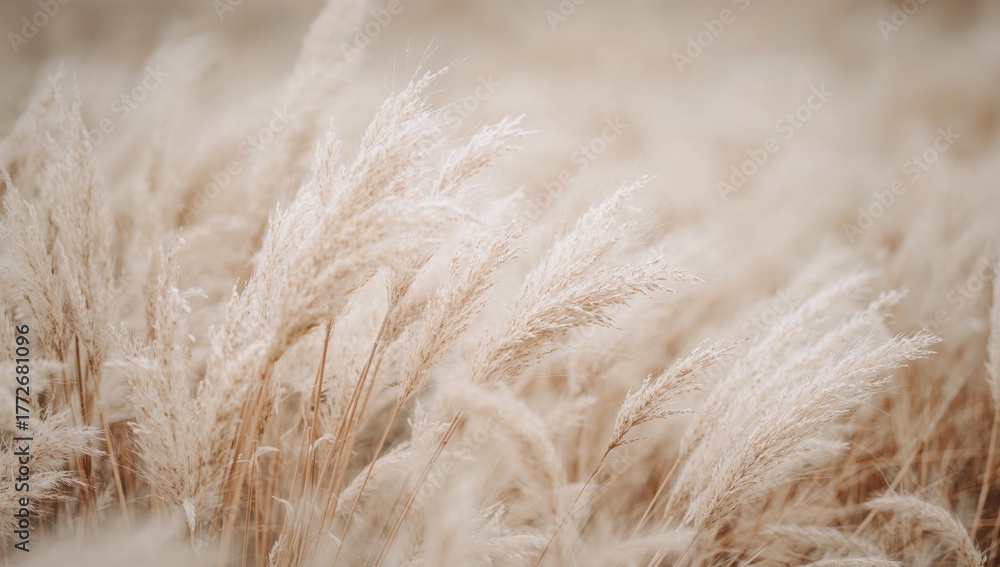 Fototapeta premium Soft Pampas Grass Blades with Blurry Bokeh Background, Ideal for Editorial Layout