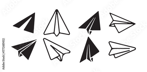 Paper Airplane Icon Set, Minimal Vector Collection of Origami Plane Symbols. Vector illustration eps 10