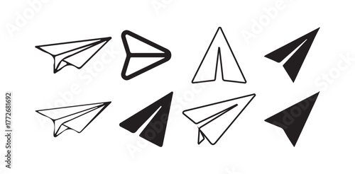 Paper Airplane Icon Set, Minimal Vector Collection of Origami Plane Symbols. Vector illustration eps 10