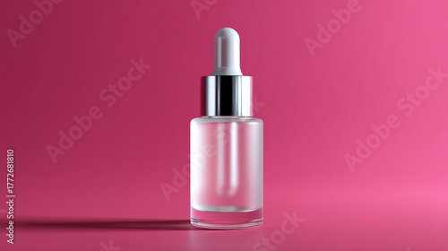Blank frosted glass dropper bottle centered on bright seamless surface, premium skincare mockup aesthetic