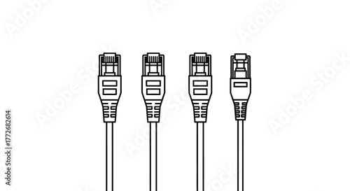Four network ethernet cables with rj45 connectors lying side by side on vector