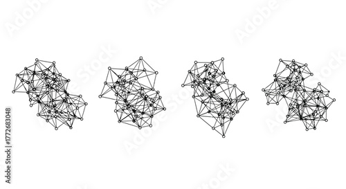 Abstract geometric network structures rendered with intricate lines and nodes vector