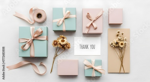 Aesthetic pastel packaging for small business flat lay