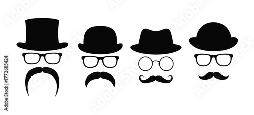 Minimalist black and white vector illustrations of gentlemen's accessories set vector