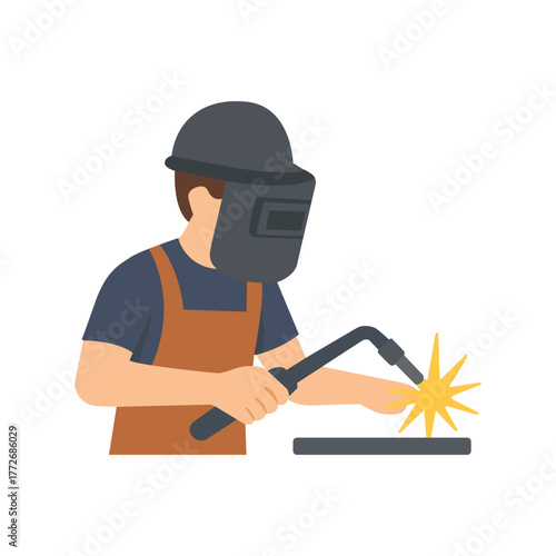 A cartoon welder is performing a welding operation.