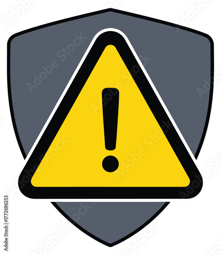 Security Alert Shield Icon with Yellow Danger Sign Exclamation Mark