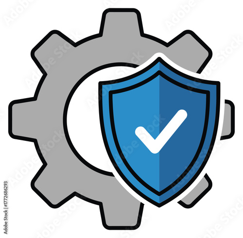 Secure Settings Icon Gear and Shield with Checkmark Configuration Protection Vector Illustration