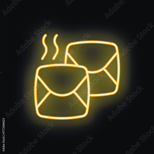Yellow neon sign showing two envelopes sending hot news, perfect for topics like communication or marketing