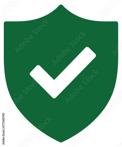 Green Security Shield with White Checkmark Icon Vector, Protection and Verification Symbol Flat Design