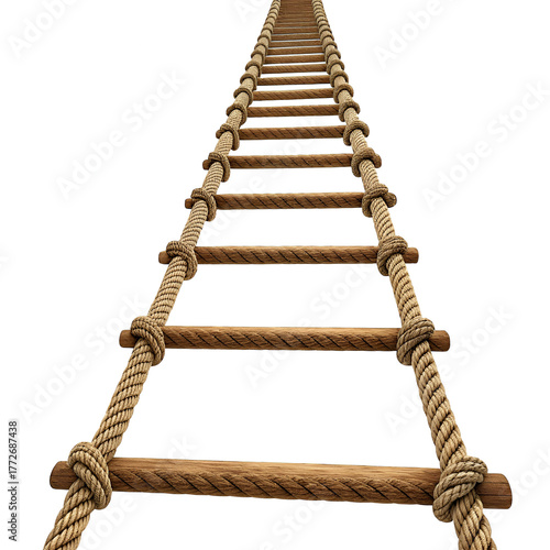 realistic brown rope ladder isolated on white background