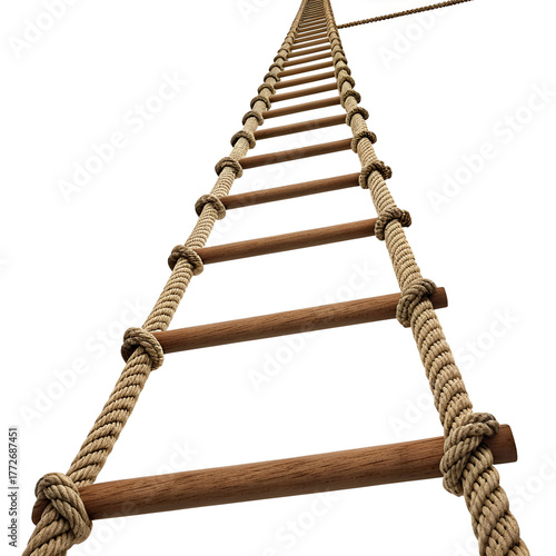 realistic brown rope ladder isolated on white background