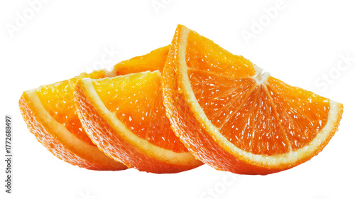 Three orange slices isolated on transparent background
