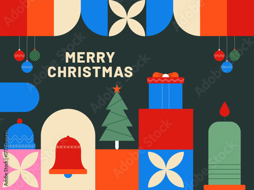 Merry christmas celebration trendy flat minimal creative icons, banner, poster or header design vector illustration.