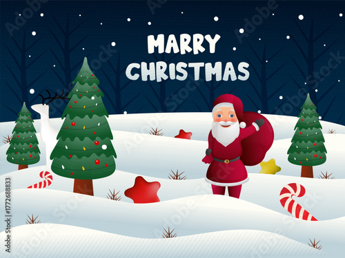 Christmas and Happy New Year winter background vector illustration with santa clause. Background for banner, poster or social media design.