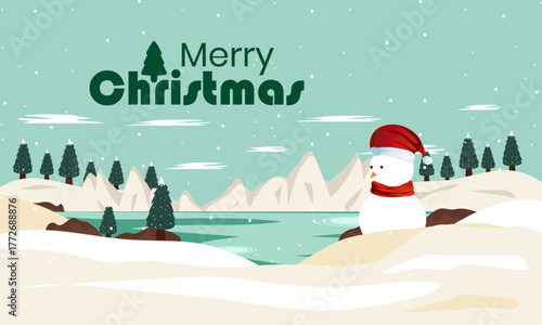 Merry Christmas and Happy New Year winter background vector illustration. Background for banner, poster or social media design.