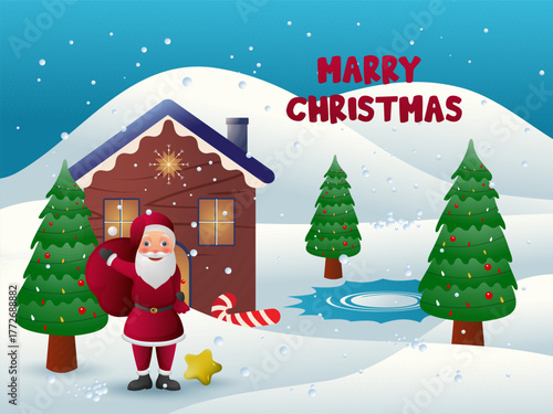 Christmas and Happy New Year winter background vector illustration with santa clause. Background for banner, poster or social media design.