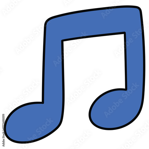 Hand-drawn cartoon blue musical note on a white background.