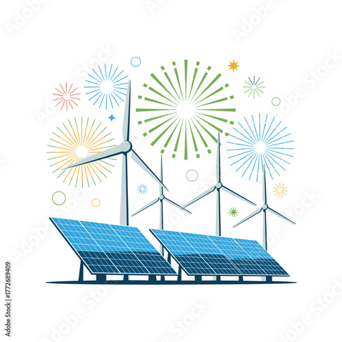 Renewable Energy New Year Banner  Flat Eco Green Vector Design 