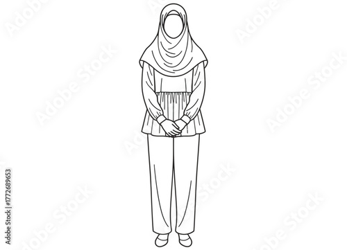 Vector line drawing of a woman wearing a hijab and modest clothing simple illustration vector