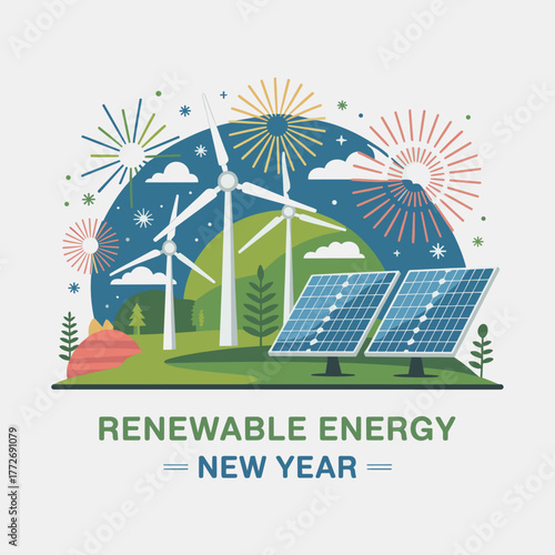 Renewable Energy Circular New Year Banner  Flat Eco Vector Design 