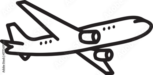 Silhouette of an airplane flying in the sky, minimalist aircraft vector illustration perfect for travel, aviation, transport, and flight-related design projects.