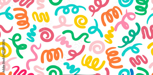 colorful seamless doodle pattern with swirls, loops, and zigzag lines: vibrant hand-drawn abstract background