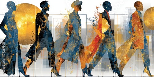 Colorful Abstract Fashion Illustrations of People, Modern Art Style
