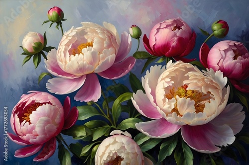 Peony Flower Painting in Classic Oil Style