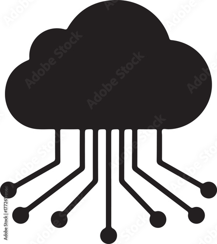 Cloud Computing icon, network cloud vector icon, data cloud, circuit board, cloud computing silhouette vector illustration