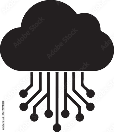Cloud Computing icon, network cloud vector icon, data cloud, circuit board, cloud computing silhouette vector illustration