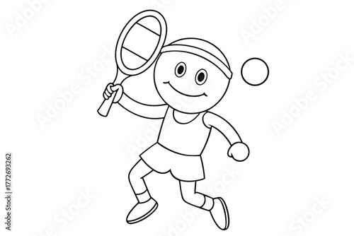 Cartoon tennis player with racket and ball