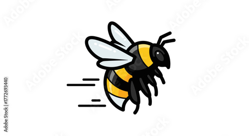 Cartoon flying bumble bee vector illustration for honey and pollination design projects and graphic elements needs