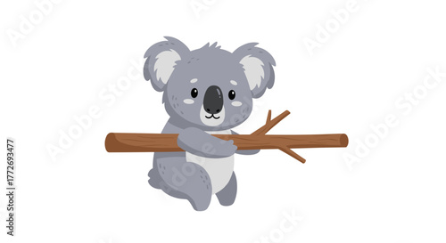 Cute koala bear clinging to tree branch illustration for kids and animal lovers design resource vector