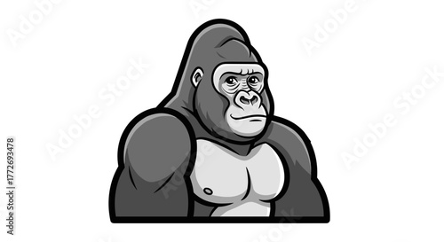 Illustration of a gorilla primate mammal ape with a serious expression for animal lovers and svg designs