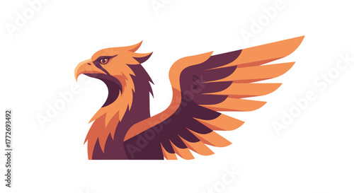 Illustration of a majestic griffin mythical creature with wings and sharp beak vector graphic design