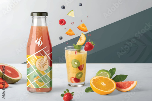 glass of juice and fruits